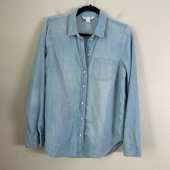 Old Navy Womens Small Chambray Classic Shirt Long Sleeve Button Up Denim Top - Picture 1 of 7